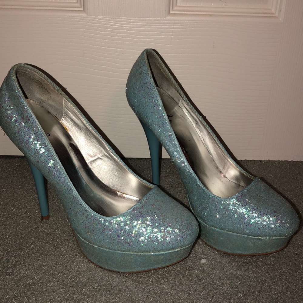 Teal sparkly heels